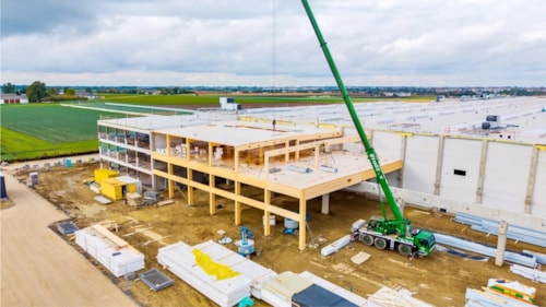 Budowa fabryki HOMAG Polska - biurowiec z drewna CLT