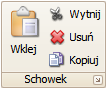 Toolbar z przyciskami z sekcji Schowek. Przyciski: Wklej, Wytnij, Usuń, Kopiuj