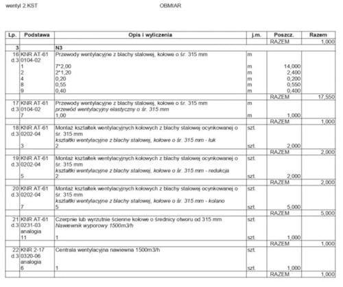 Przedmiar instalacji wentylacyjnej z wykorzystaniem KNR AT-61