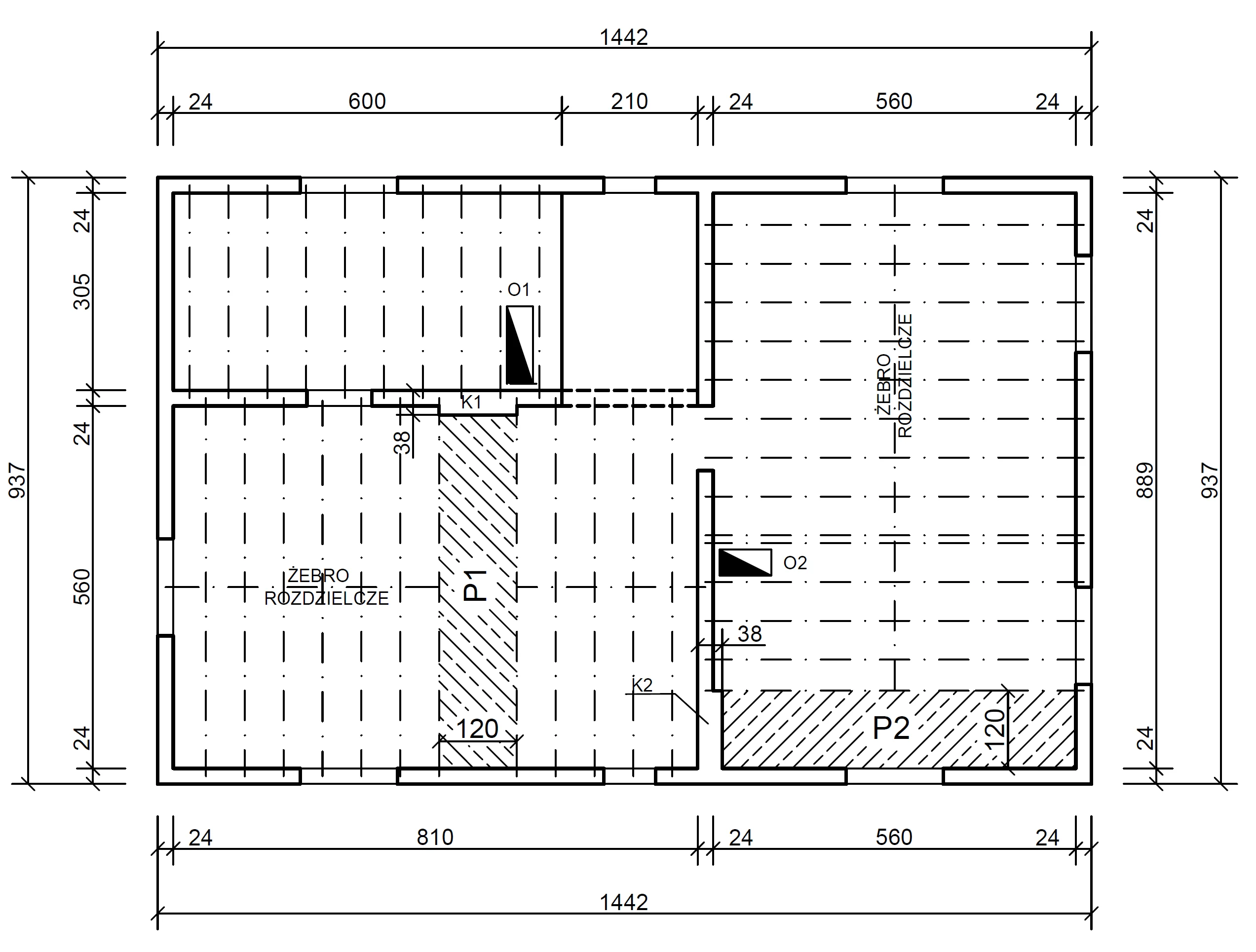 Rzut stropu gęstożebrowego DZ-3 nad parterem